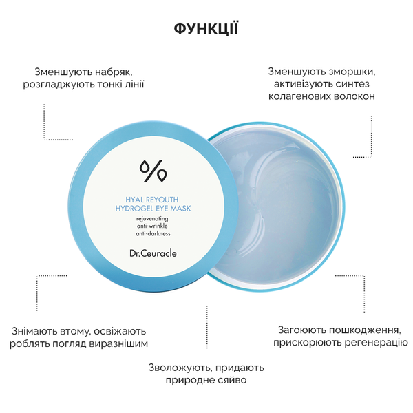 Зволожуючі гідрогелеві патчі Dr.Ceuracle Hyal Reyouth Hydrogel Eye Mask, 60 шт 10414 фото